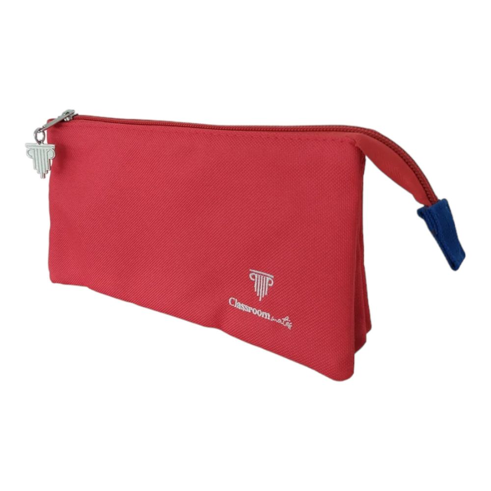  Pencil Case 2 Zip 3 Pockets  Red