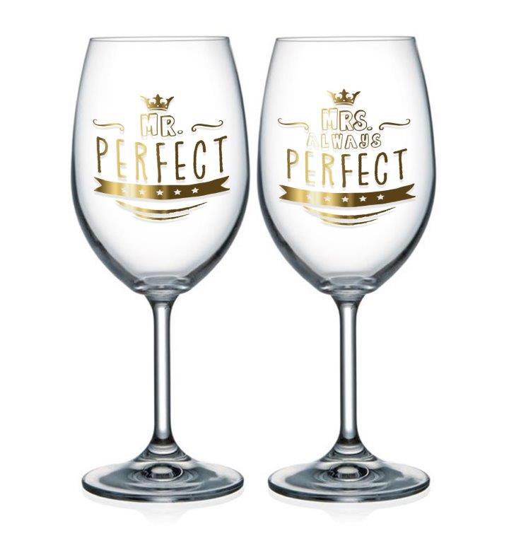 Pair wine glasses MR Perfect MRS always Perfect