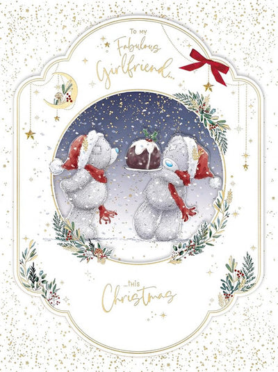Bears With Pudding For Fabulous Girlfriend Luxury Large Boxed Handmade Christmas Card