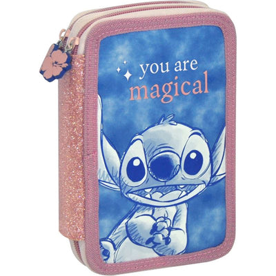 Disney Stitch triple pencil case Filled