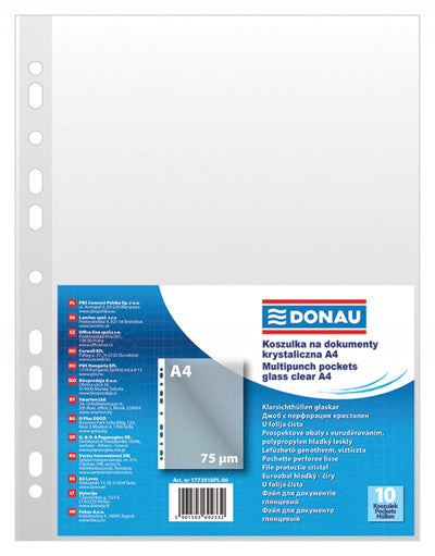 Punched Pockets A4 Crystal Clear 75 Microns X10 Pcs.