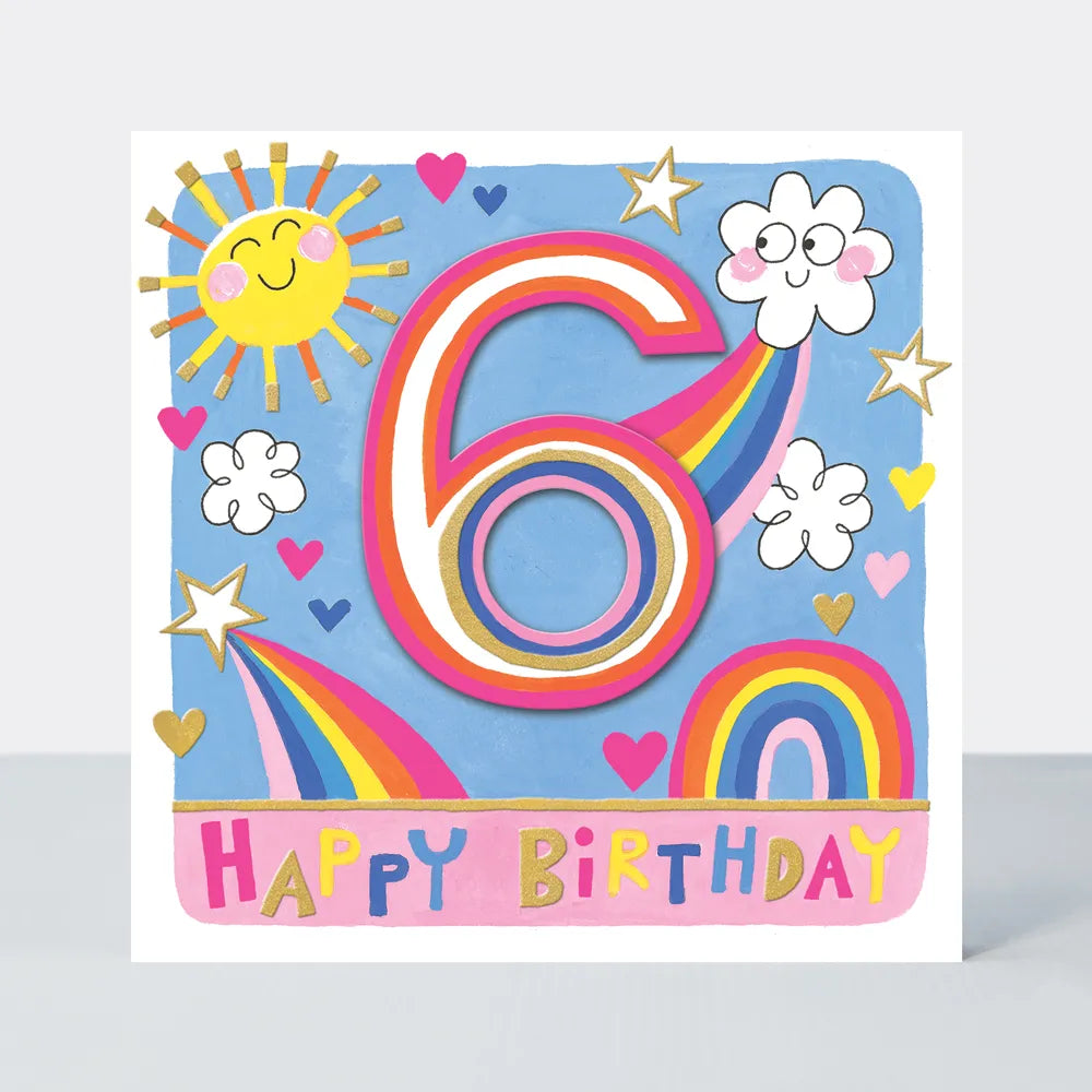 Happy 6th Birthday Card with Rainbows and Sun