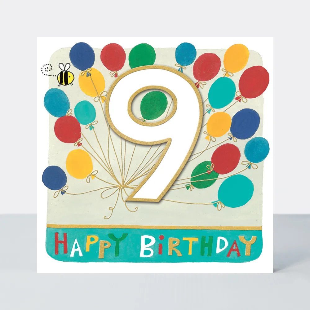 Happy Birthday 9th card with ballons