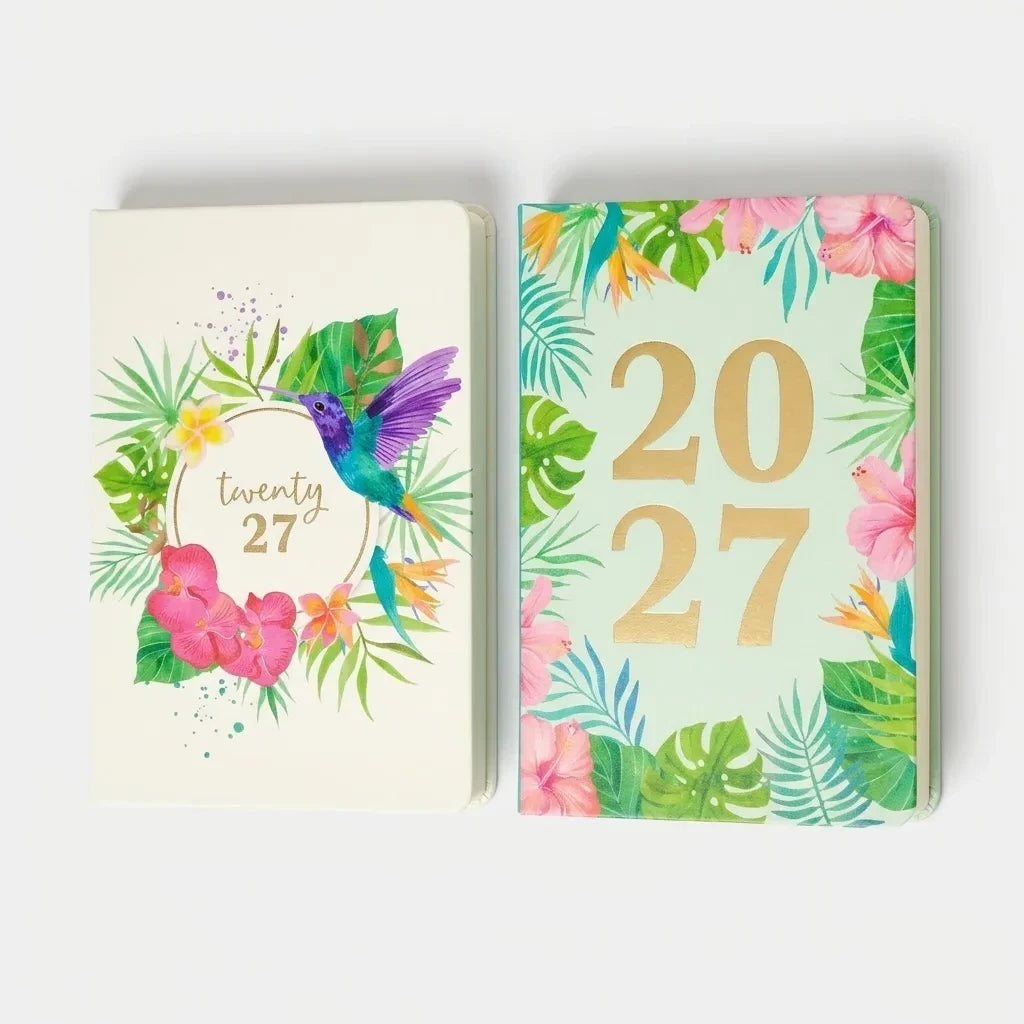 Diary with Floral Hummingbird Cover - one day a page saturday and sunday half day