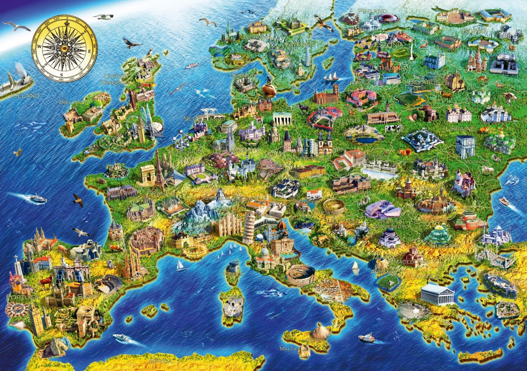 Puzzle European Landmarks - X1000Pcs - 68.3X48Cm