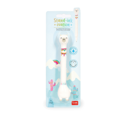 Legami Stand-Ink Ovation Llama Ballpoint Pen with Base, Light Blue Ink