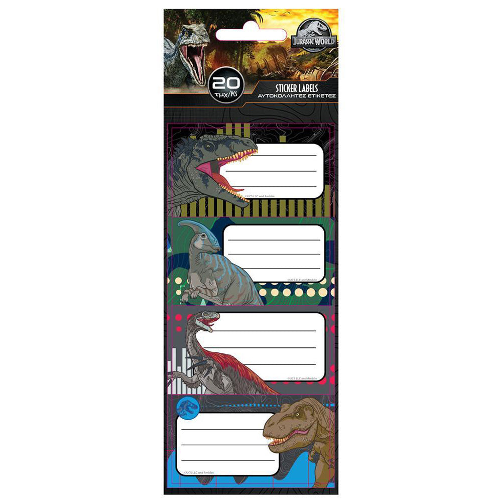 Jurassic World School Lables 1 Pkt X 20 Lables
