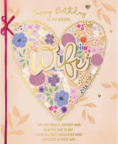 Heart Of Flowers Wife Birthday Card - boxed card 21 x 26 cm