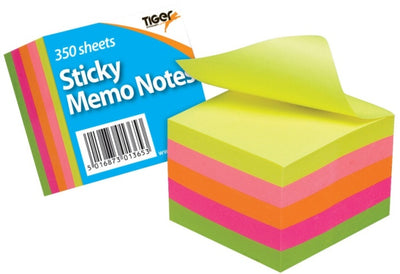 Sticky Notes 50 × 50mm Block x 350 Sheets - Neon Colours