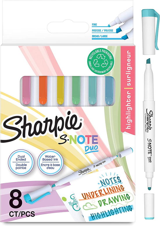 Sharpie S-Note Duo Dual Tip Highlighters/Markers, Assorted, Pack of 8