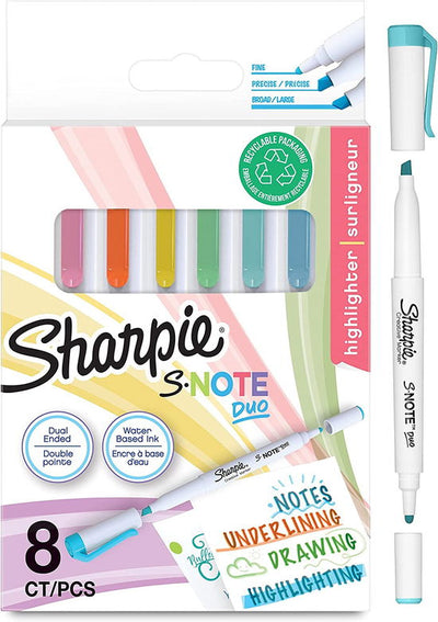 Sharpie S-Note Duo Dual Tip Highlighters/Markers, Assorted, Pack of 8