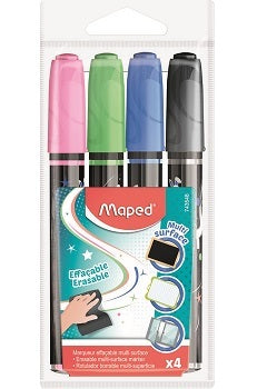 Chalk Markers Multi Surface Erasable Set X4 Blue, Black, Pink, Green