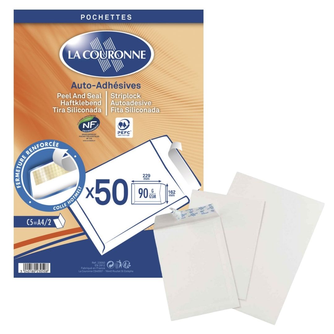 1 Pkt X50 White Envelopes A5