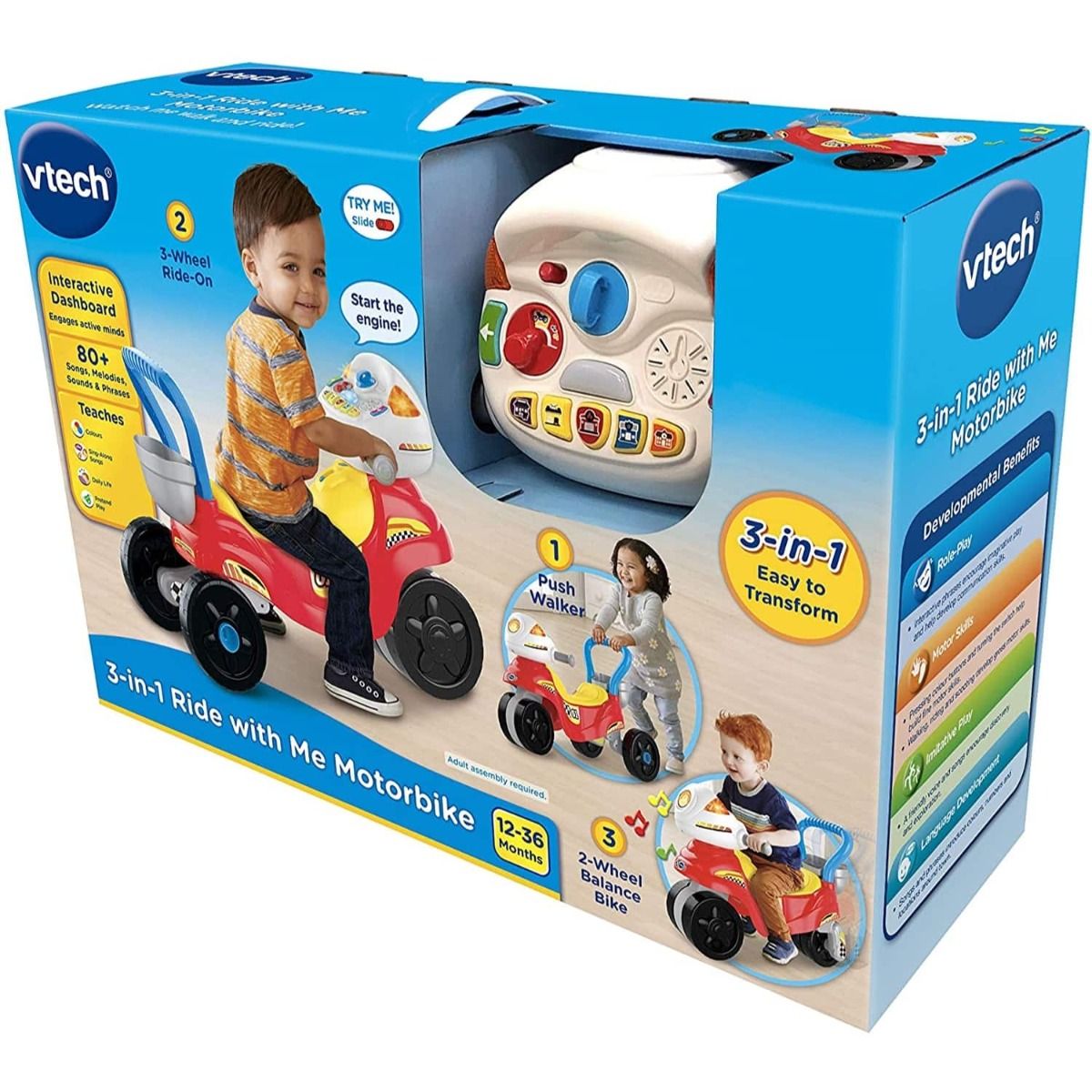 Vtech 3-In1 Ride With Me Motorbike Walker Ride On