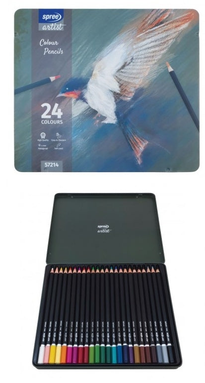 Artist Colored Pencils x24 Colors Metal Box