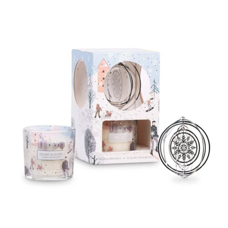 HEART & HOME GIFT SET CANDLE AND TREE ORNAMENT SNOWFLAKE SPARKLE
