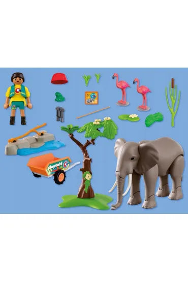 Playmobil Animals & Friends Elephant with Zookeeper and Flamingo - 72068