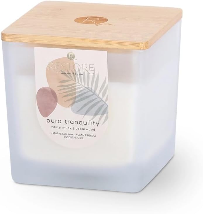 Heart & Home Restore Large Luxury Soy Blend Candle - Pure Tranquility - Whisper Wick - Vegan Friendly - Long Lasting Aroma for Home and Relaxation 210g