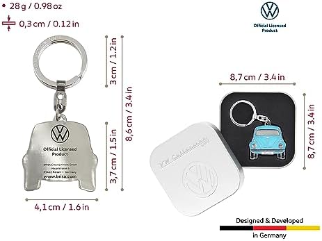 VW Collection Volkswagen Beetle Blue Enamel Metal Keyring
