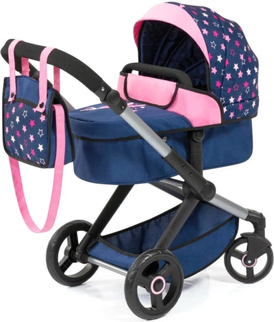 Doll Pram 71 cm Blue Pink with bag 2 in 1