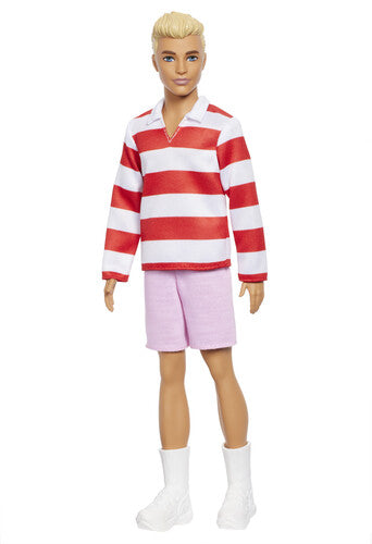 Barbie Fashionistas Ken Doll Blonde Hair Red Striped Top Pink Shorts