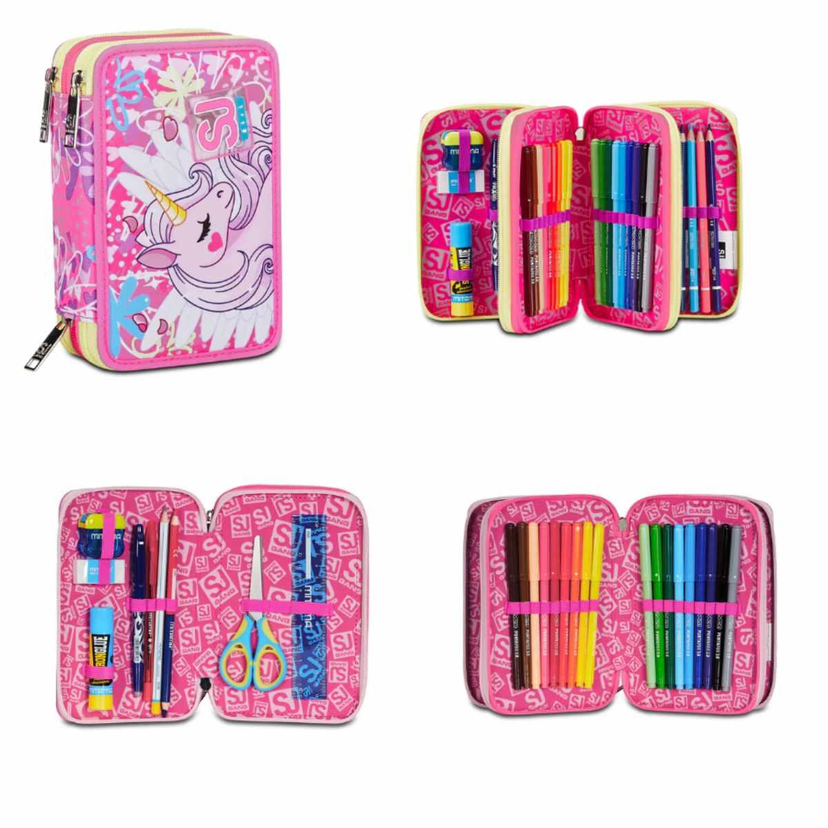 Seven 3 Zip Large Filled Unicorn Pencil Case 45Pcs