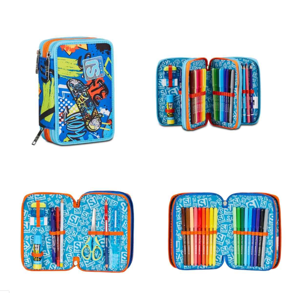 Seven 3 Zip Large Filled Trckyled Boy Pencil Case 45Pcs