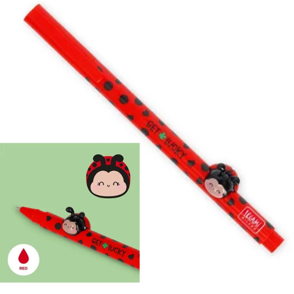 Legami Lovely Friends Gel Pen - Ladybug “Get Lucky,” 0.5 mm, Red Ink