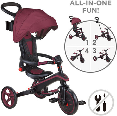 Globber Explorer Trike Foldable 4 in1 Tricycle  Burgundy