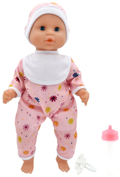 Dolls World Baby Joy Soft Bodied Doll 38cm Pink Floral Romper