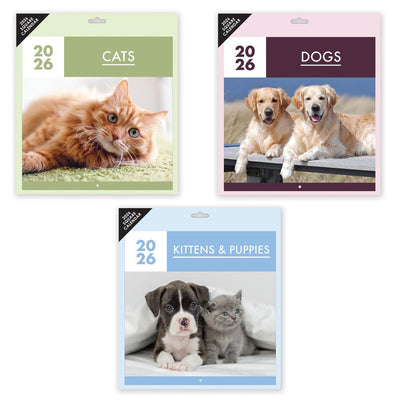 Pets Square Calendar 2026 - 3 Assorted Designs