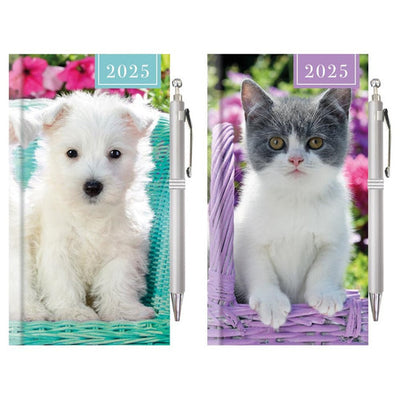 Slim 1 Week on 2 pages Kitten or Puppy Diary with pen 2025