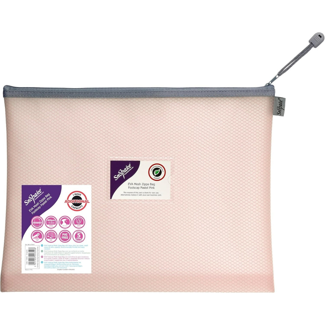 Snopake EVA Mesh Zippa Bag - Foolscap Pastel Pink