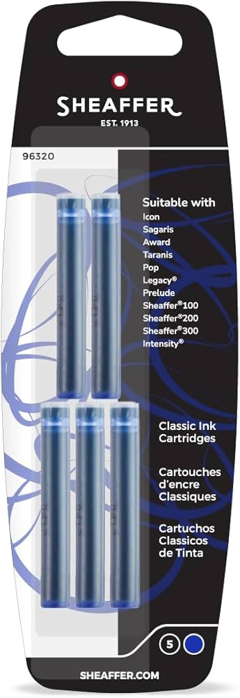 Sheaffer Skrip Classic Fountain Pen Ink Cartridges, Blue 5-Pack