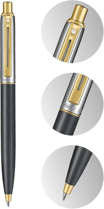 Sheaffer Sentinel Metal Matte Black Barrel and Brushed Chrome Cap Ballpoint Pen with Gold-Plated Trims