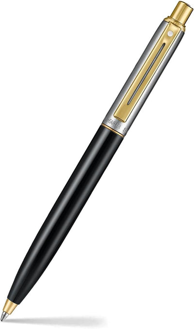Sheaffer Sentinel Metal Ballpoint Pen, Glossy Black Barrel, Brushed Chrome, Gold-plated Trims, Medium Point