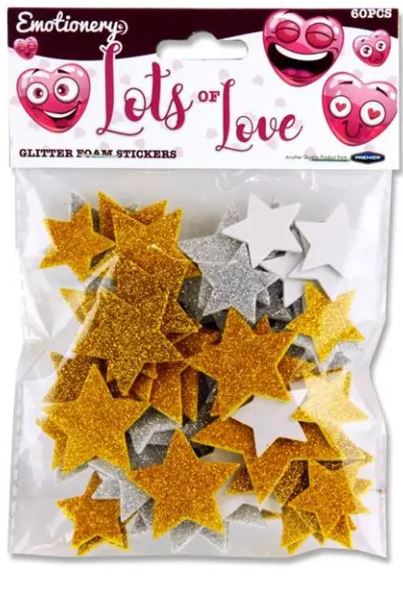 Glitter Foam Stars Gold And Silver