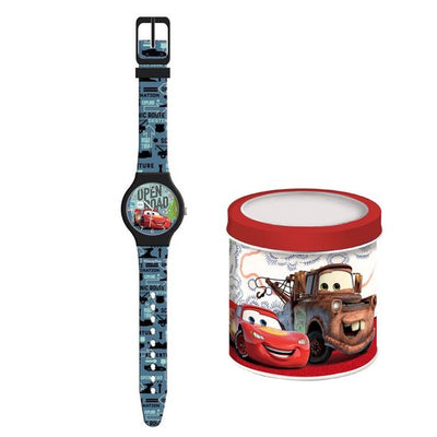 Disney Cars Lightning McQueen Analog Watch for Kids with Tin Box