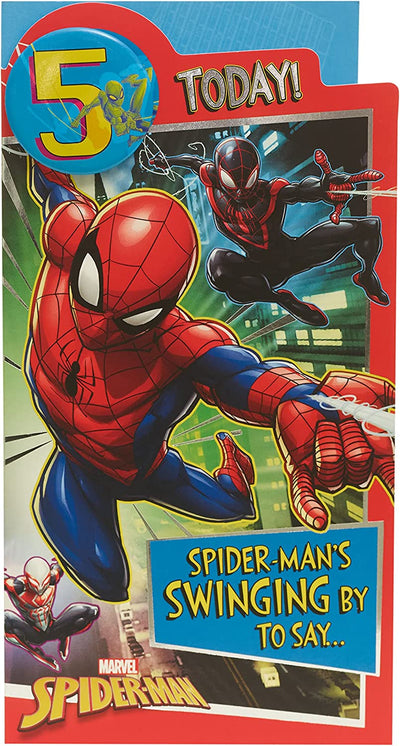 Birthday Card - Marvel Spider Man 5Th Birthday Card With Badge