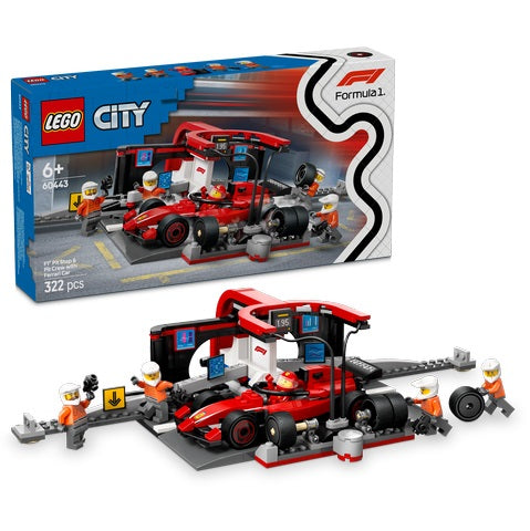 Lego City F1 Pit Stop & Pit Crew With Ferrari Car 60443