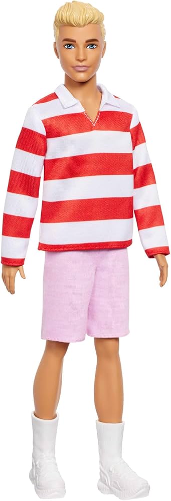 Barbie Fashionistas Ken Doll Blonde Hair Red Striped Top Pink Shorts