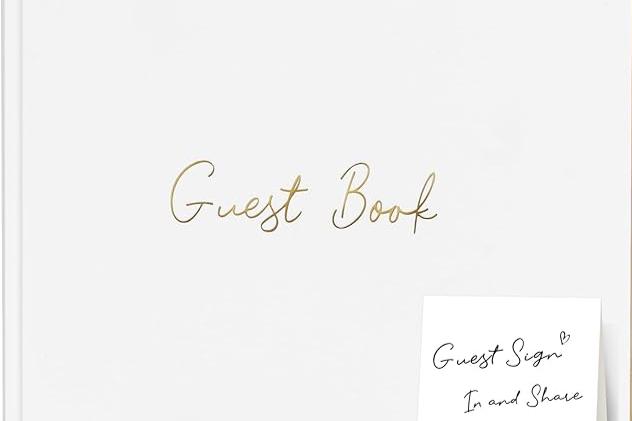 Guest Book - White Hardcover - Blank Pages