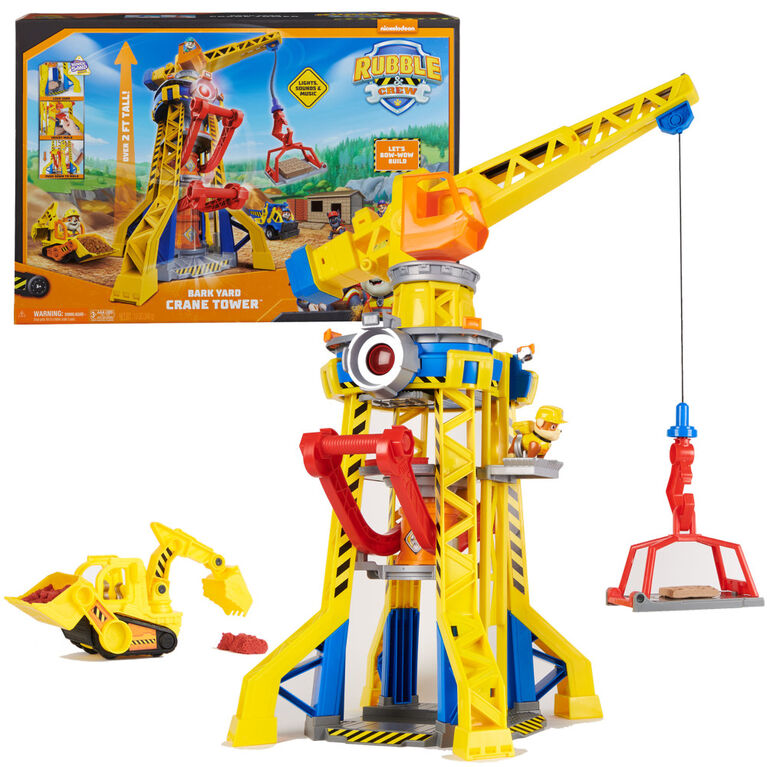 Rubble & Crew, Bark Yard Crane Tower Playset With Figure - Bulldozer & Kinetic Build-It Play Sand