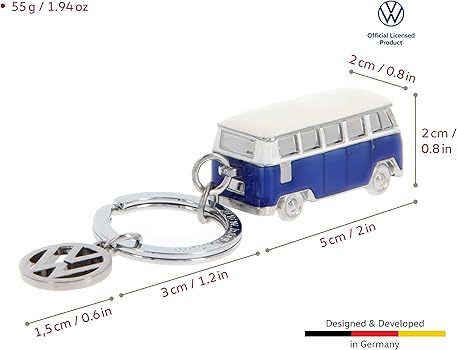 VW Collection Volkswagen T1 Bus 3D Metal Keyring, Blue