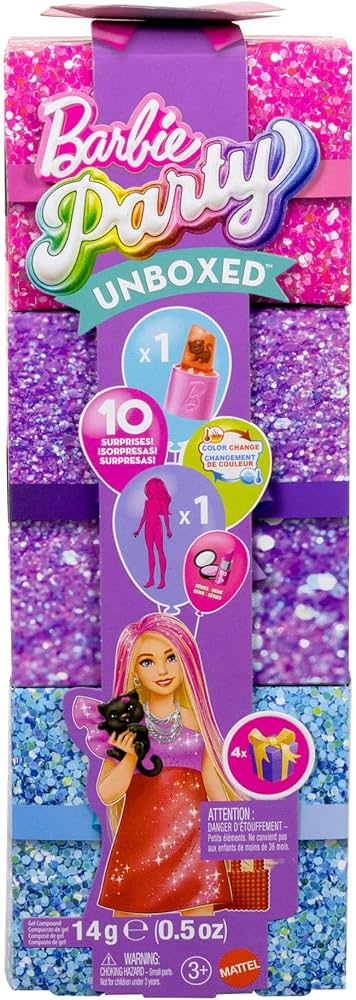 Barbie Party Unboxed Glam Party Series Red Sparkle Doll with Accessories and 10 Surprises