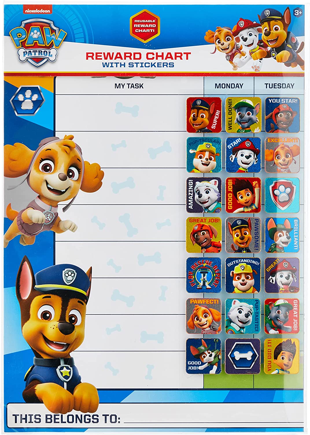 Paw Patrol Reward Chart With Stickers Reusable Eduline Malta
