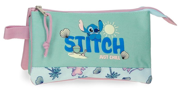 Stitch just chill - pencil case 2 zip 3 compartments