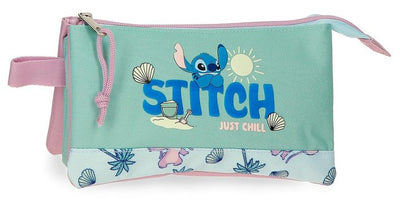 Stitch just chill - pencil case 2 zip 3 compartments