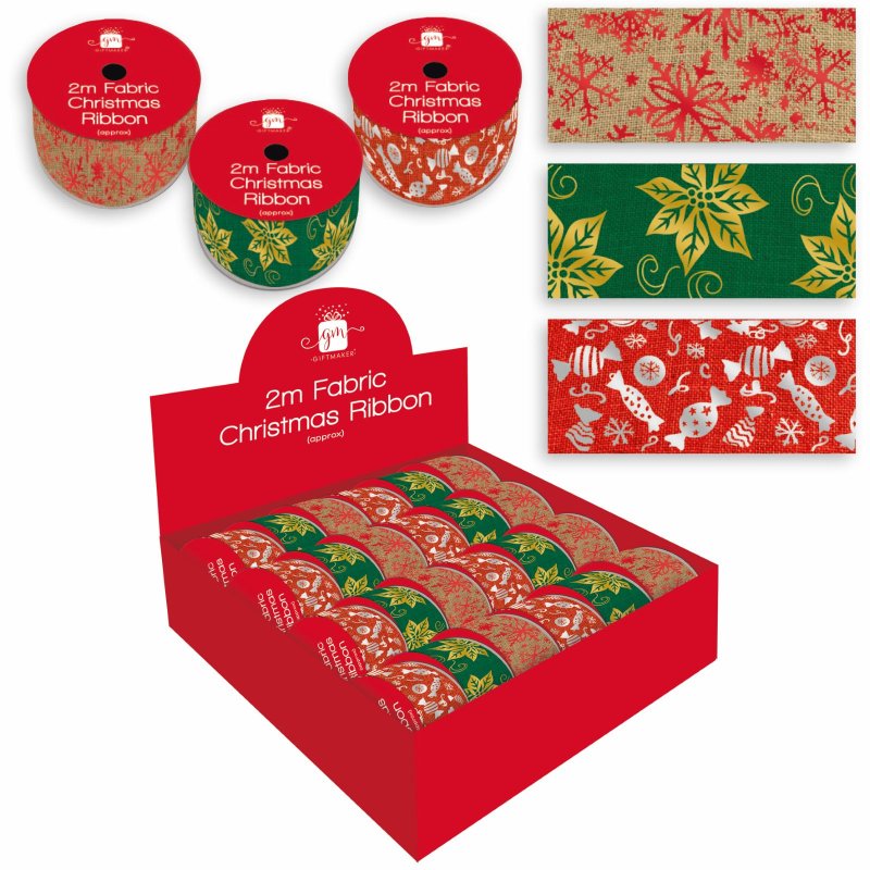 CHRISTMAS RIBBON 2MTRS FABRIC