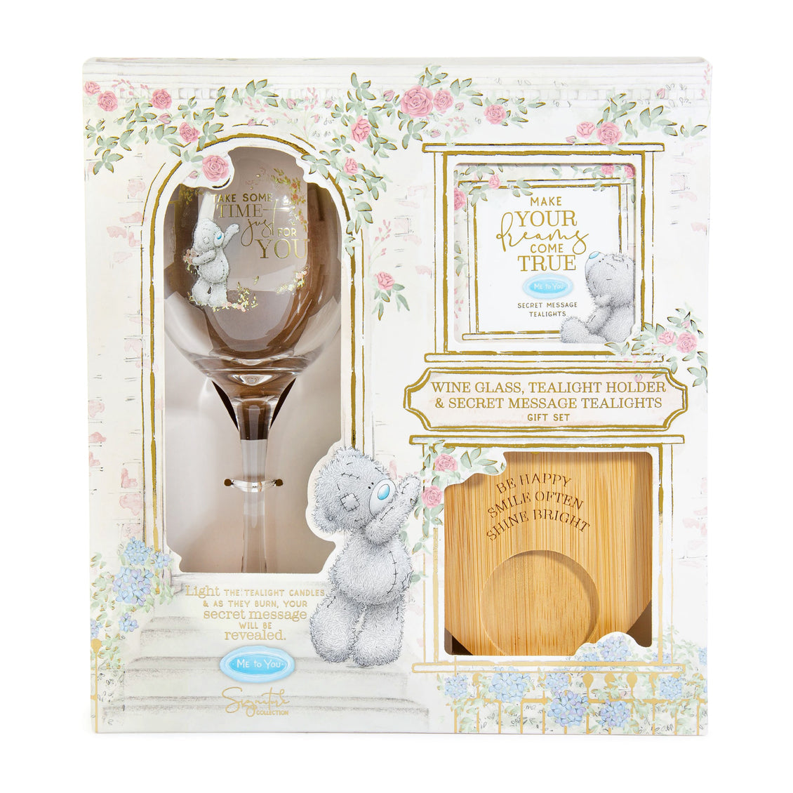 Wine glass tealight holder & secret message tealights gift set